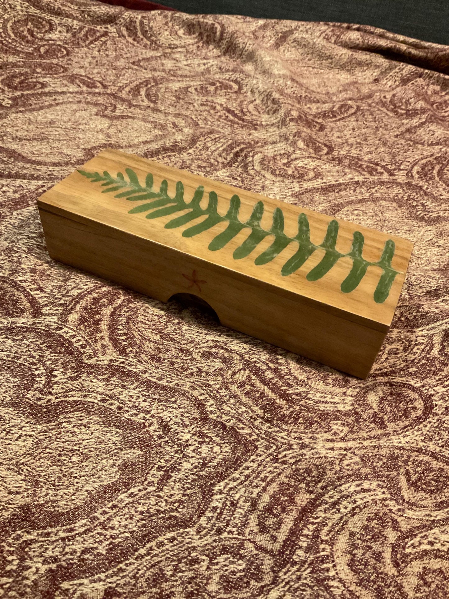 Botanical dominoes box, with real polypody fern leaves cottagecore goblincore unique nature fae handmade boardgame