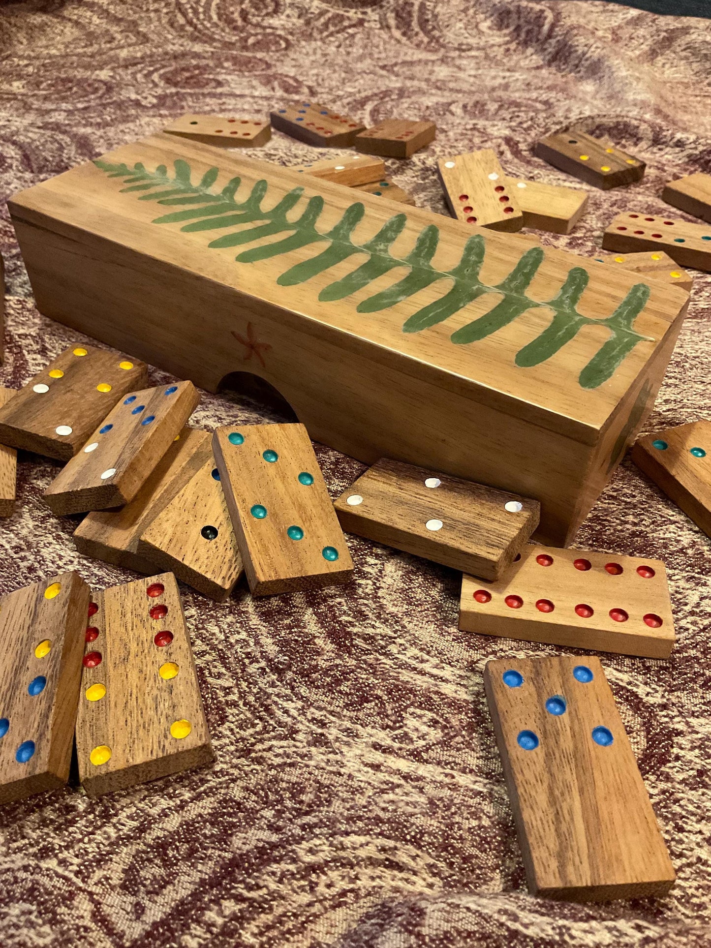 Botanical dominoes box, with real polypody fern leaves cottagecore goblincore unique nature fae handmade boardgame