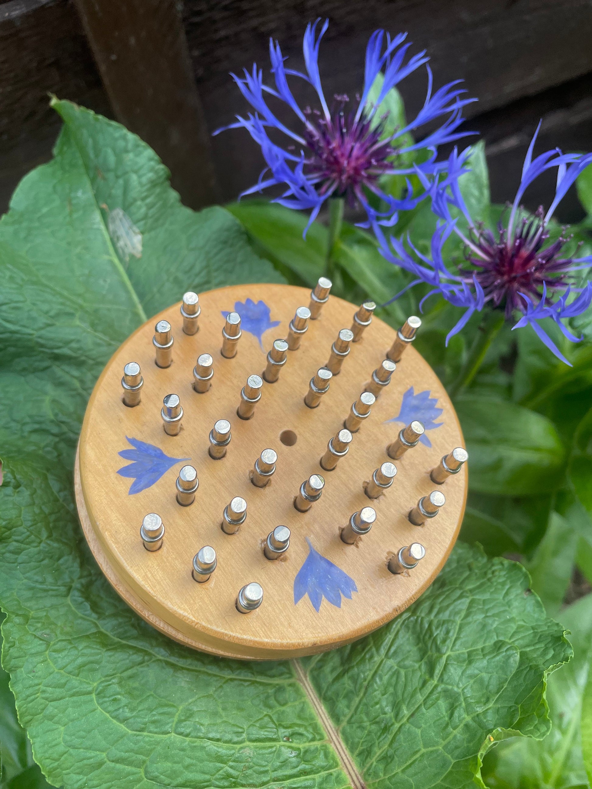 Mini palm sized Botanical Solitaire board with pressed cornflower petals - B grade shabby chic cottagecore goblincore unique nature