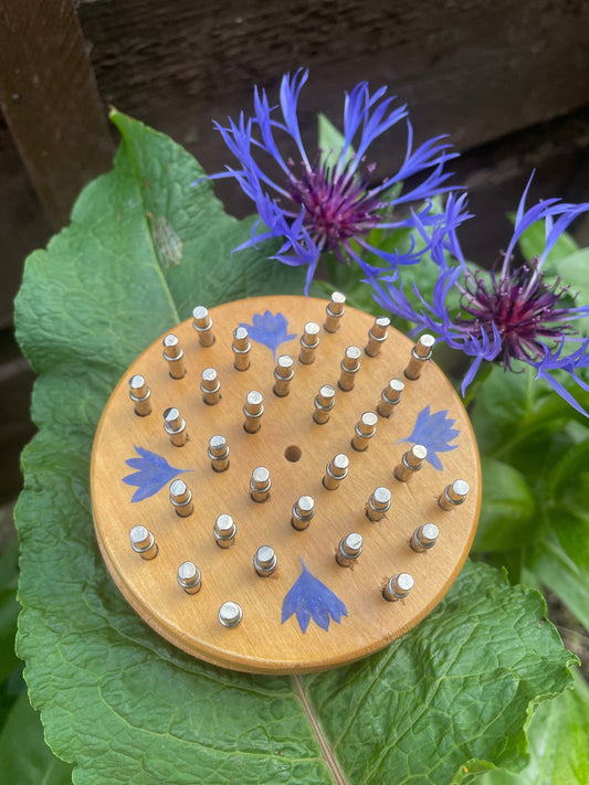 Mini palm sized Botanical Solitaire board with pressed cornflower petals - B grade shabby chic cottagecore goblincore unique nature