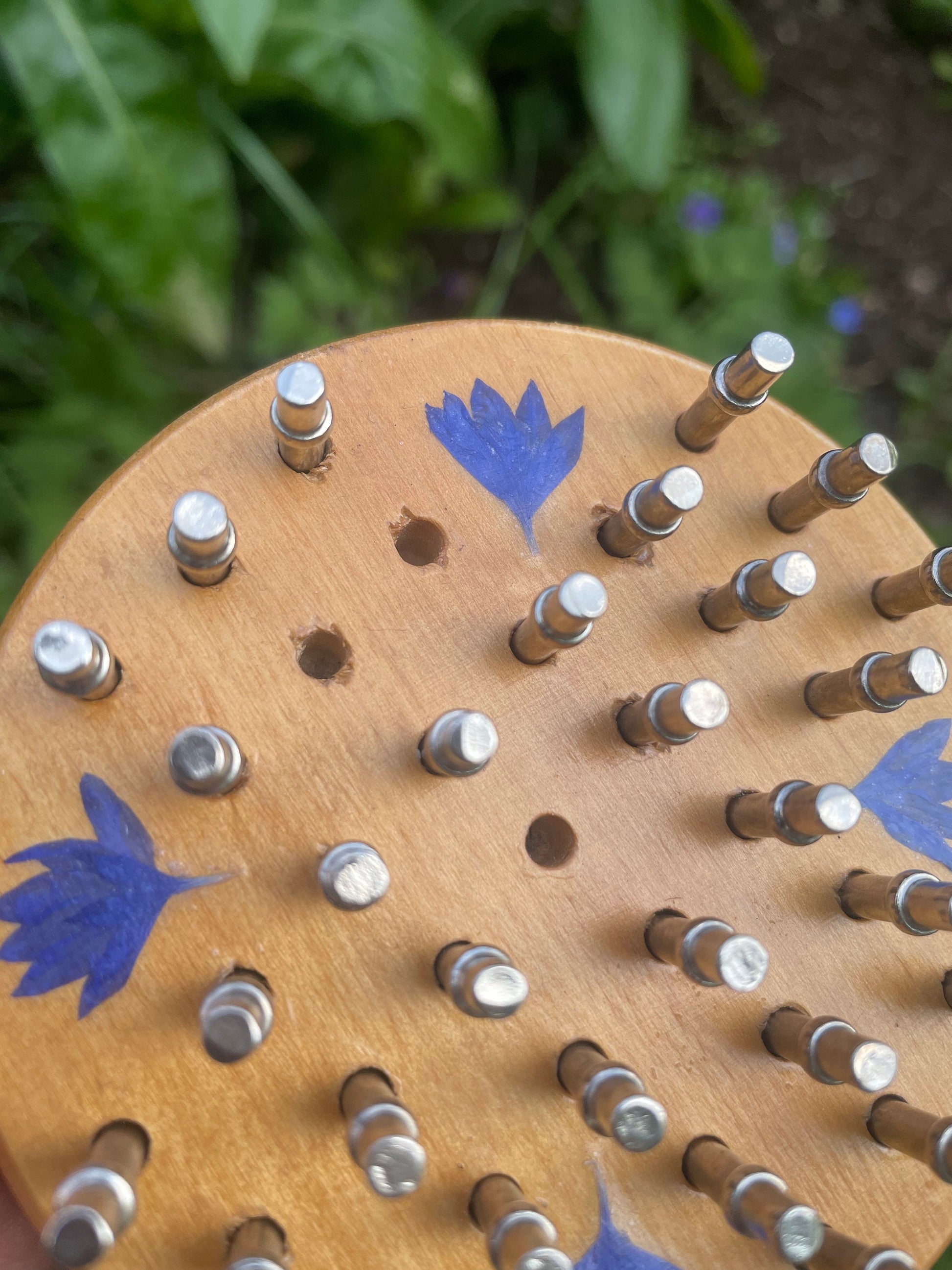 Mini palm sized Botanical Solitaire board with pressed cornflower petals - B grade shabby chic cottagecore goblincore unique nature