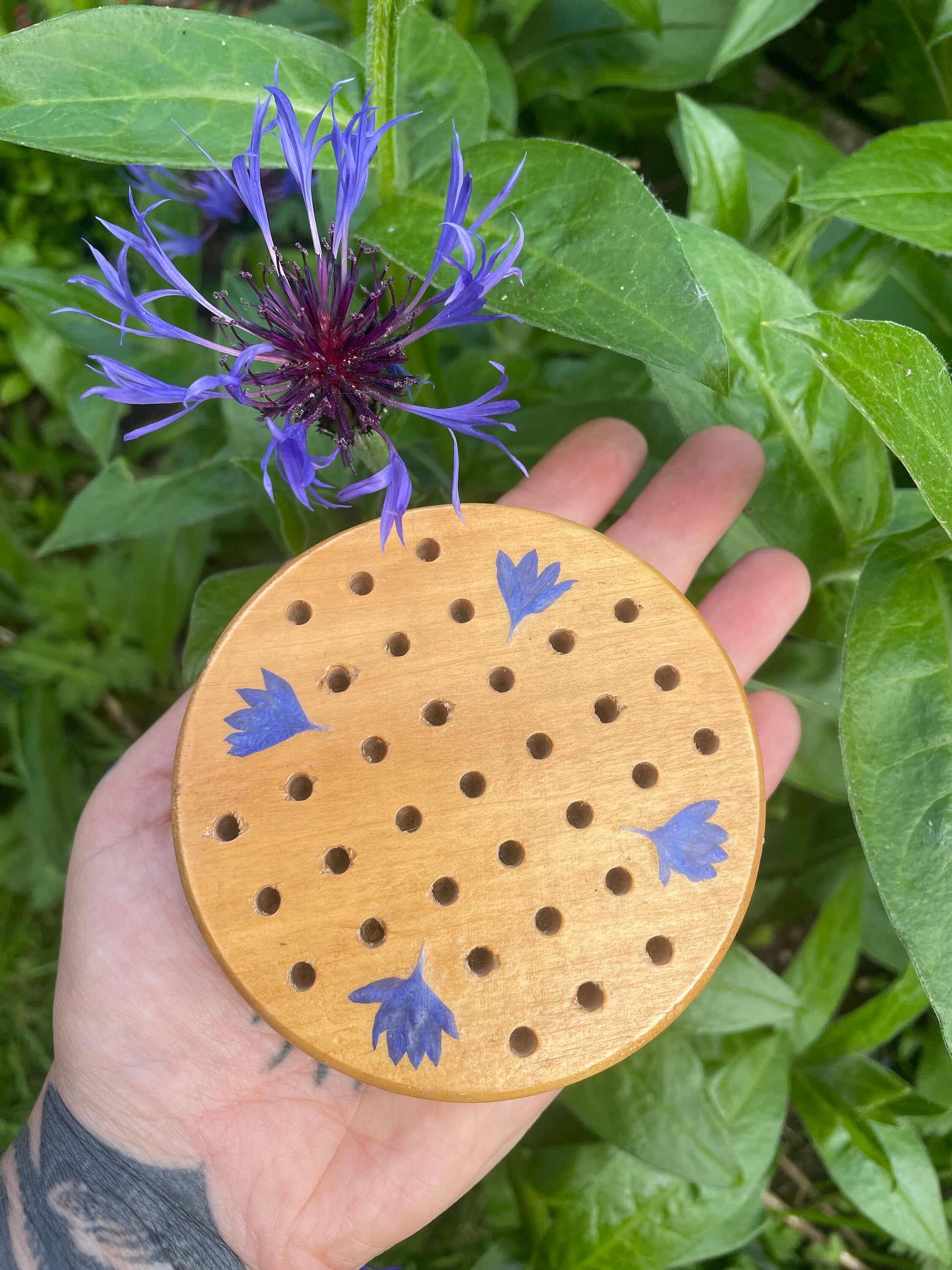 Mini palm sized Botanical Solitaire board with pressed cornflower petals - B grade shabby chic cottagecore goblincore unique nature