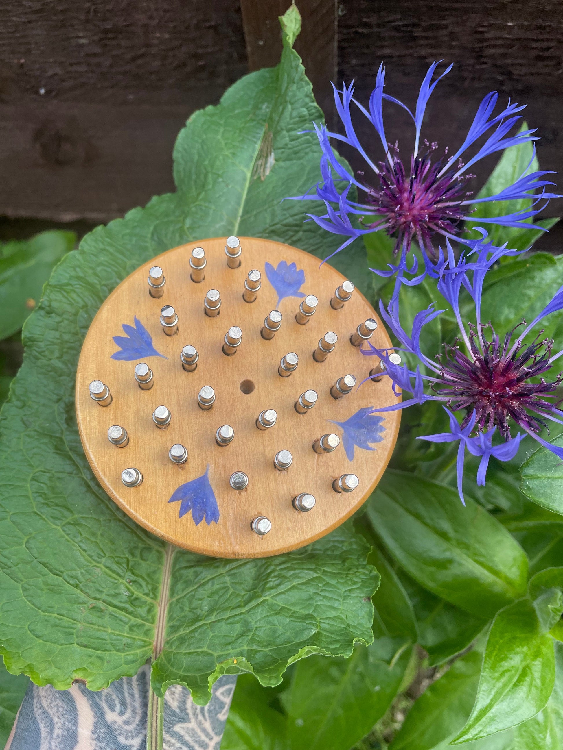 Mini palm sized Botanical Solitaire board with pressed cornflower petals - B grade shabby chic cottagecore goblincore unique nature