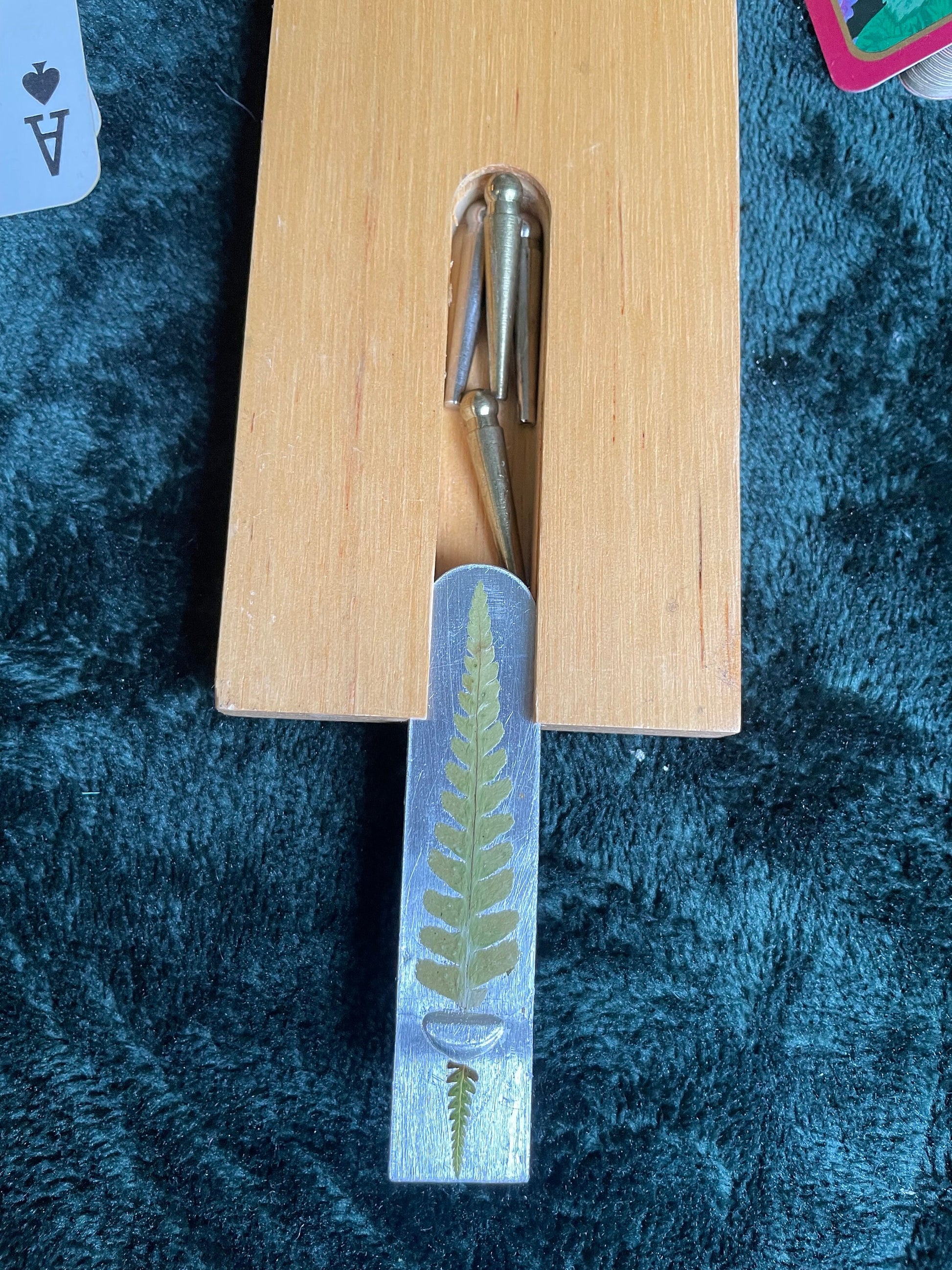 Handmade cribbage board with real fern leaves - shabby chic cottagecore goblincore unique nature lover card game