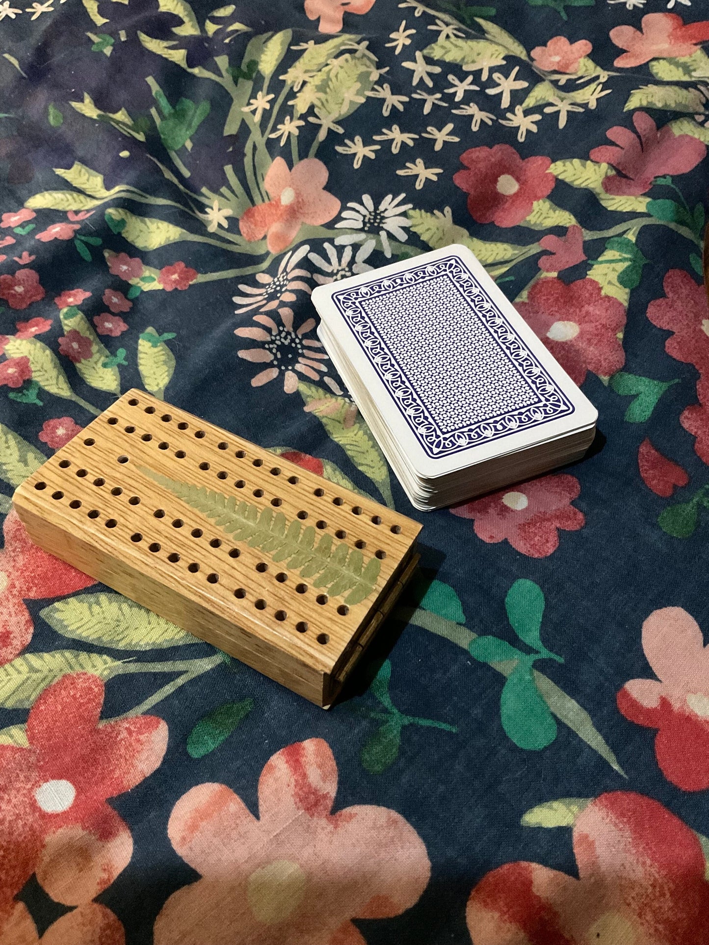Handmade mini botanical folding Cribbage board, with real Fern leaves shabby chic cottagecore goblincore unique nature