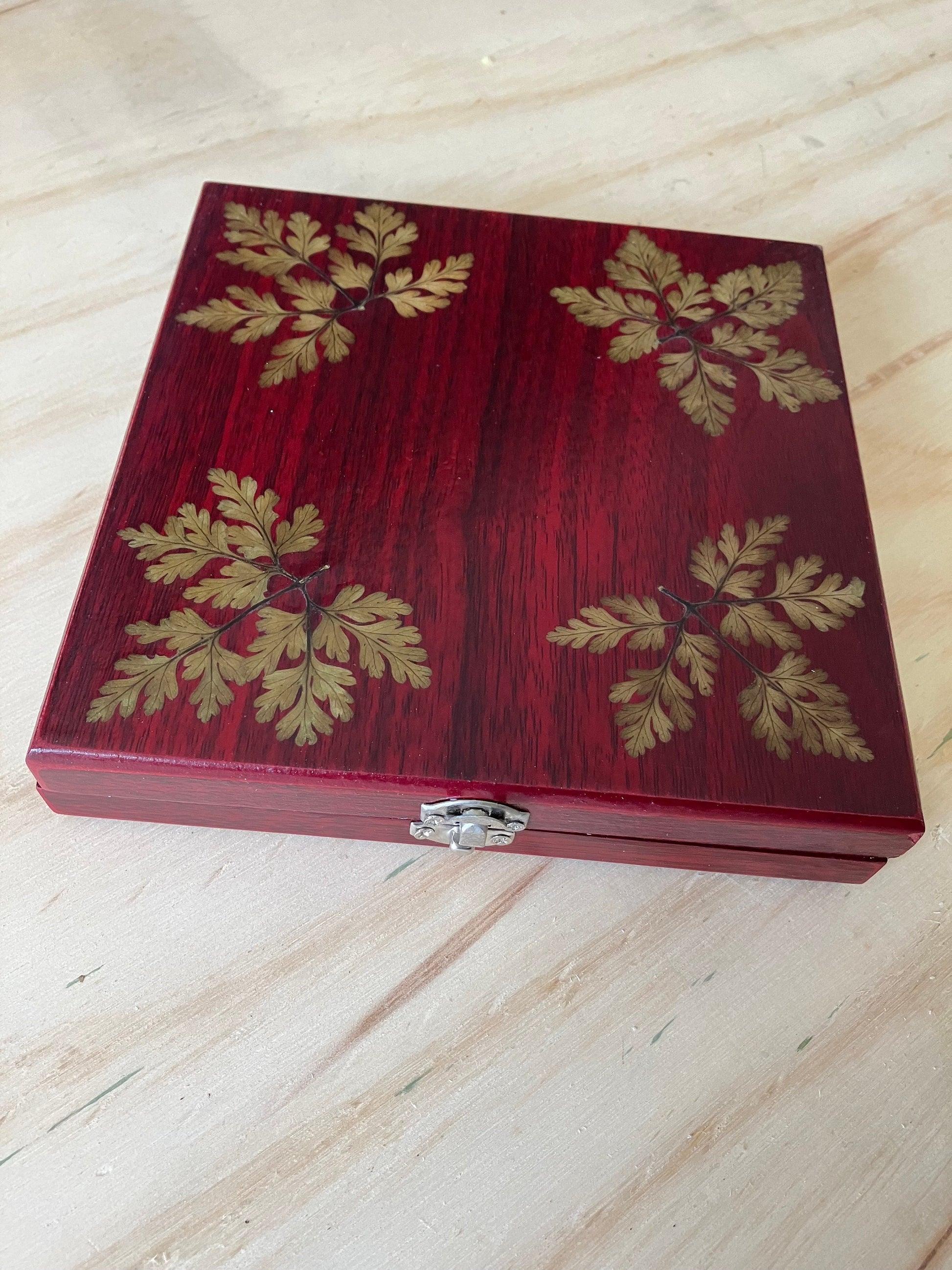 Handmade small Fern backgammon board B grade with pressed leaves including ferns geranium & Herb robert - shabby chic cottagecore nature