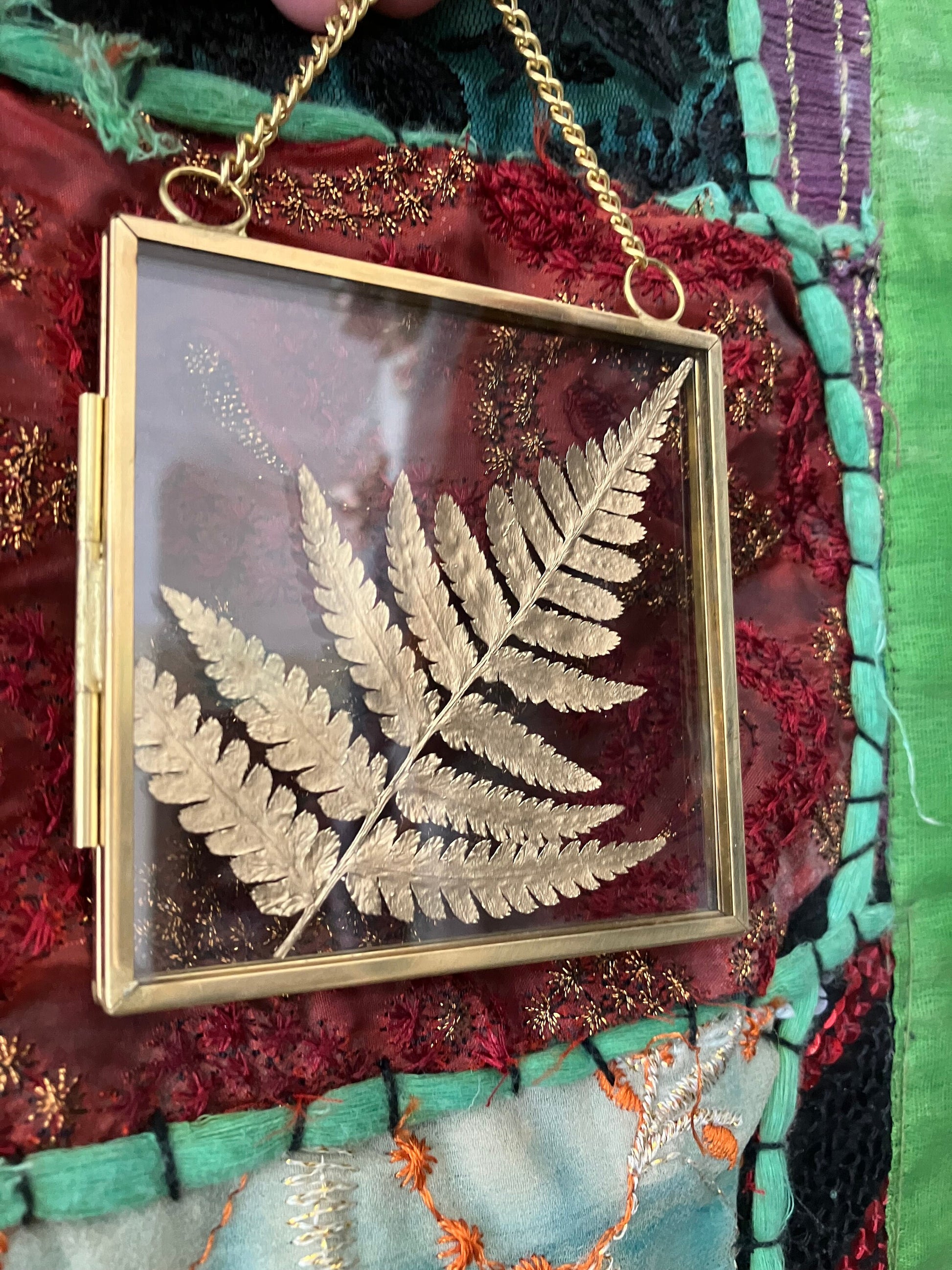 gold plant wall hanger Real Fern leaf gold wall hanger, real pressed flower floating frame, cottagecore fae botanical gift foraged plant