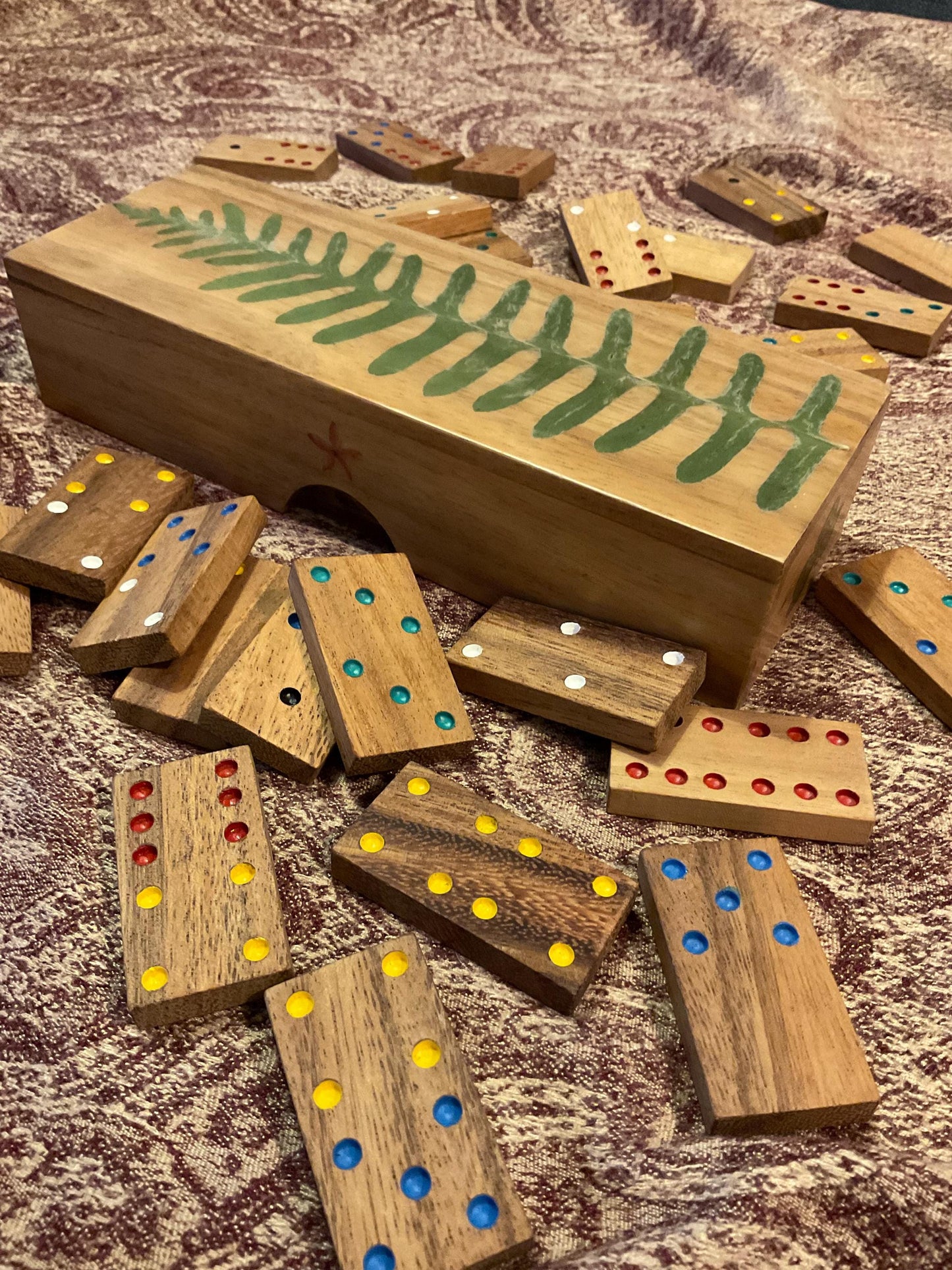 Botanical dominoes box, with real polypody fern leaves cottagecore goblincore unique nature fae handmade boardgame
