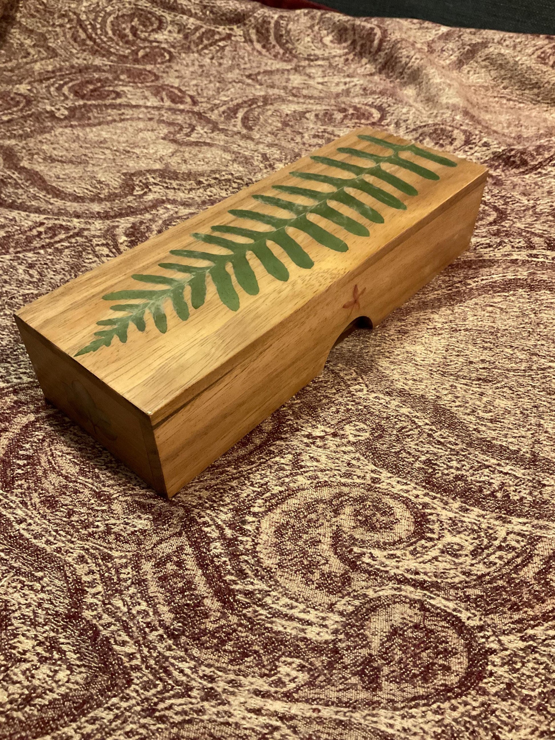 Botanical dominoes box, with real polypody fern leaves cottagecore goblincore unique nature fae handmade boardgame