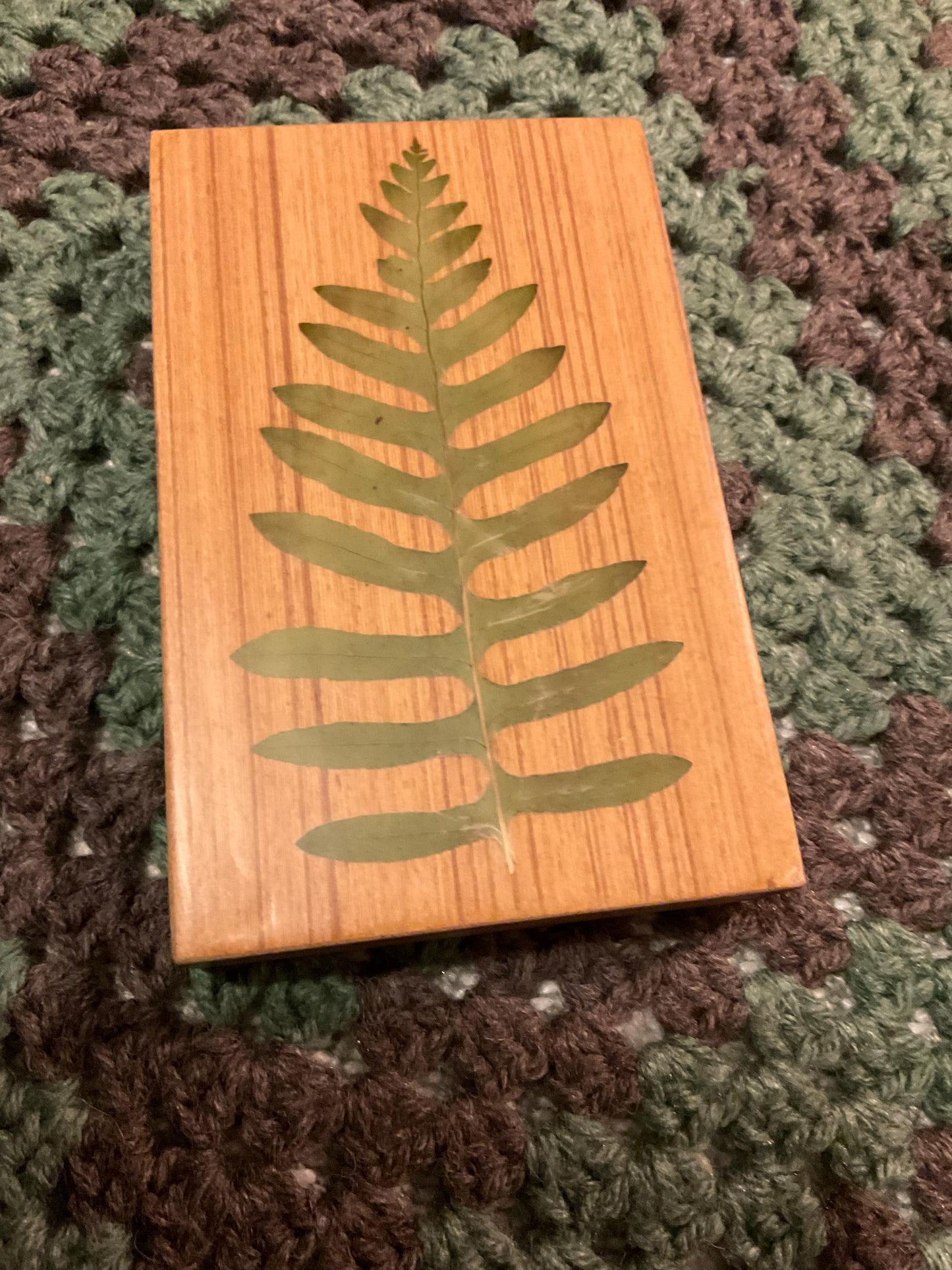 Botanical dominoes box, with real polypody fern leaves cottagecore goblincore unique nature fae handmade boardgame