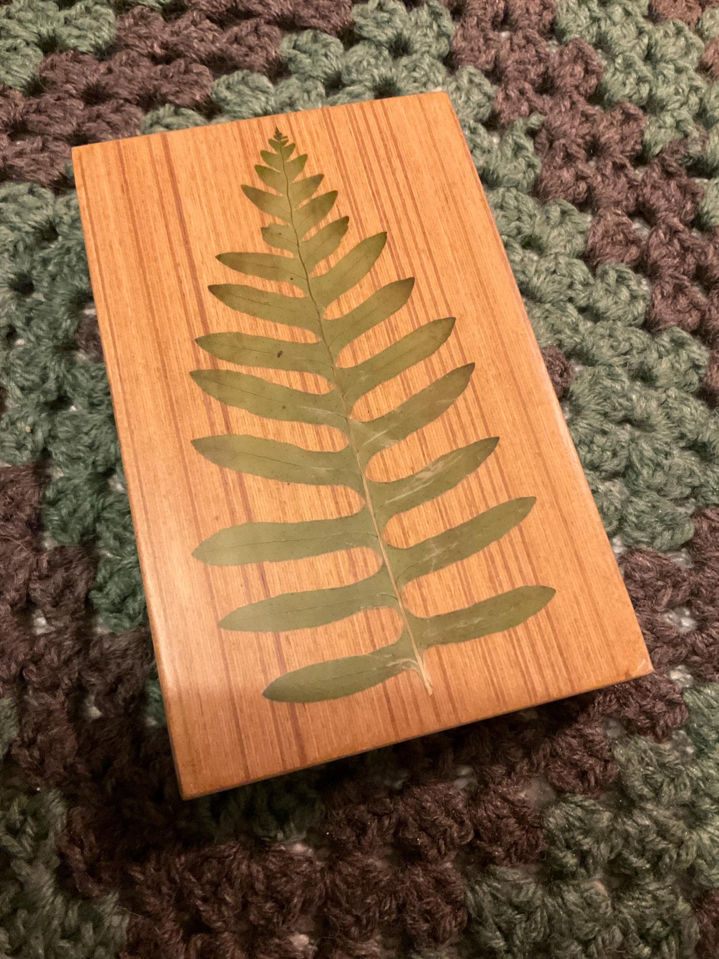 Botanical dominoes box, with real polypody fern leaves cottagecore goblincore unique nature fae handmade boardgame
