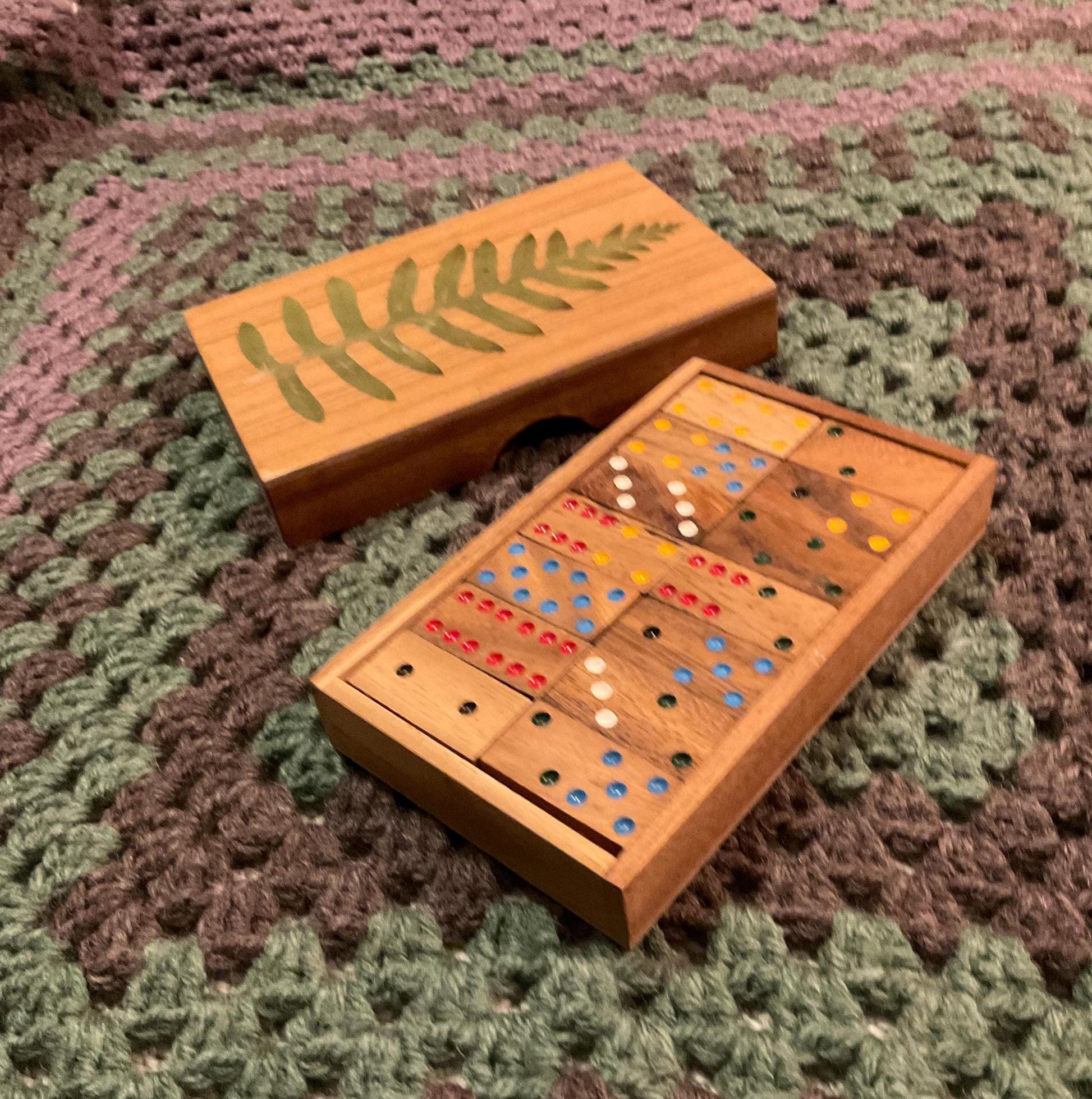 Botanical dominoes box, with real polypody fern leaves cottagecore goblincore unique nature fae handmade boardgame