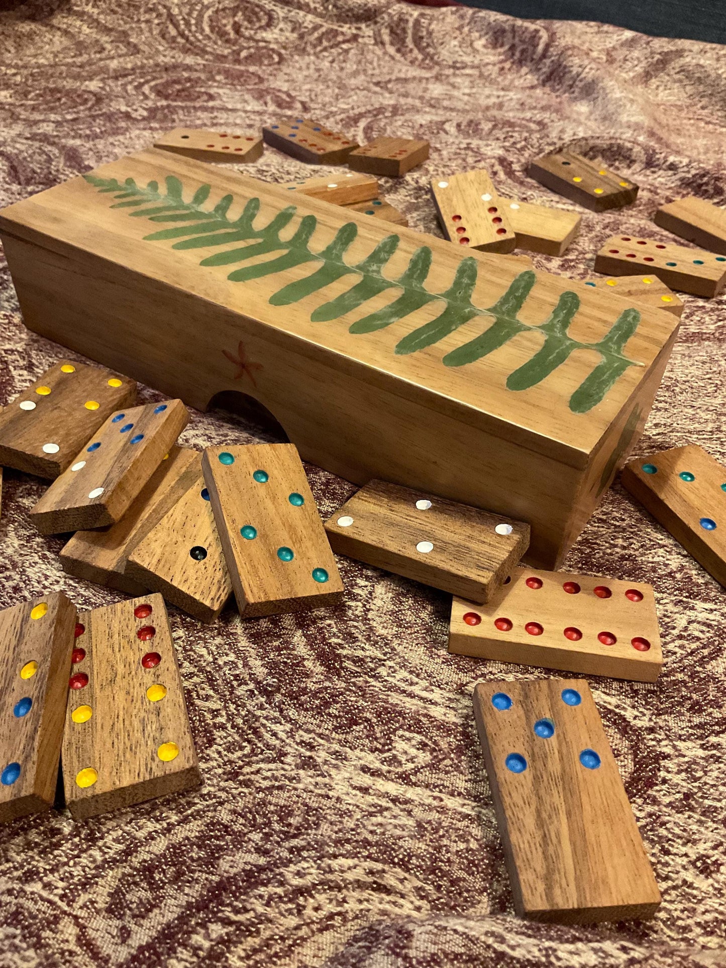 Botanical dominoes box, with real polypody fern leaves cottagecore goblincore unique nature fae handmade boardgame