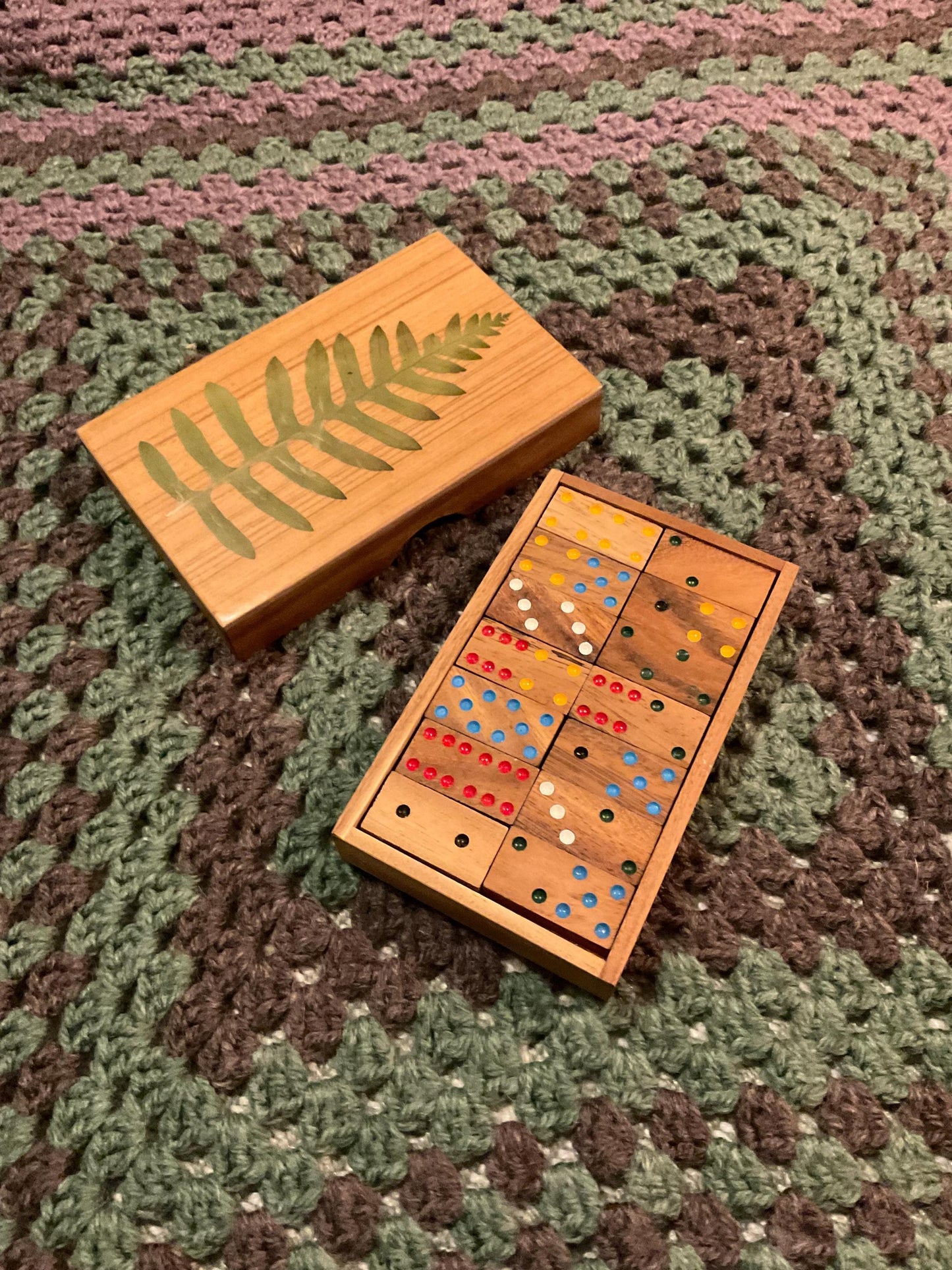 Botanical dominoes box, with real polypody fern leaves cottagecore goblincore unique nature fae handmade boardgame