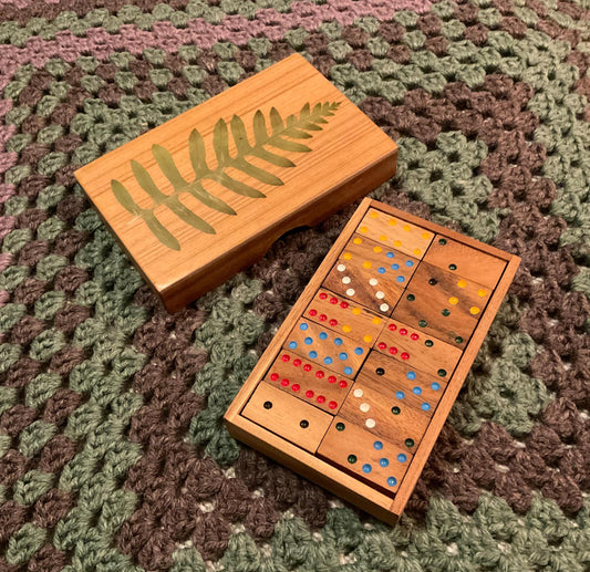 Botanical dominoes box, with real polypody fern leaves cottagecore goblincore unique nature fae handmade boardgame