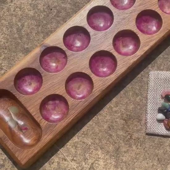 Handmade travel size Mancala  board, with real Roses leaves shabby chic cottagecore goblincore unique nature