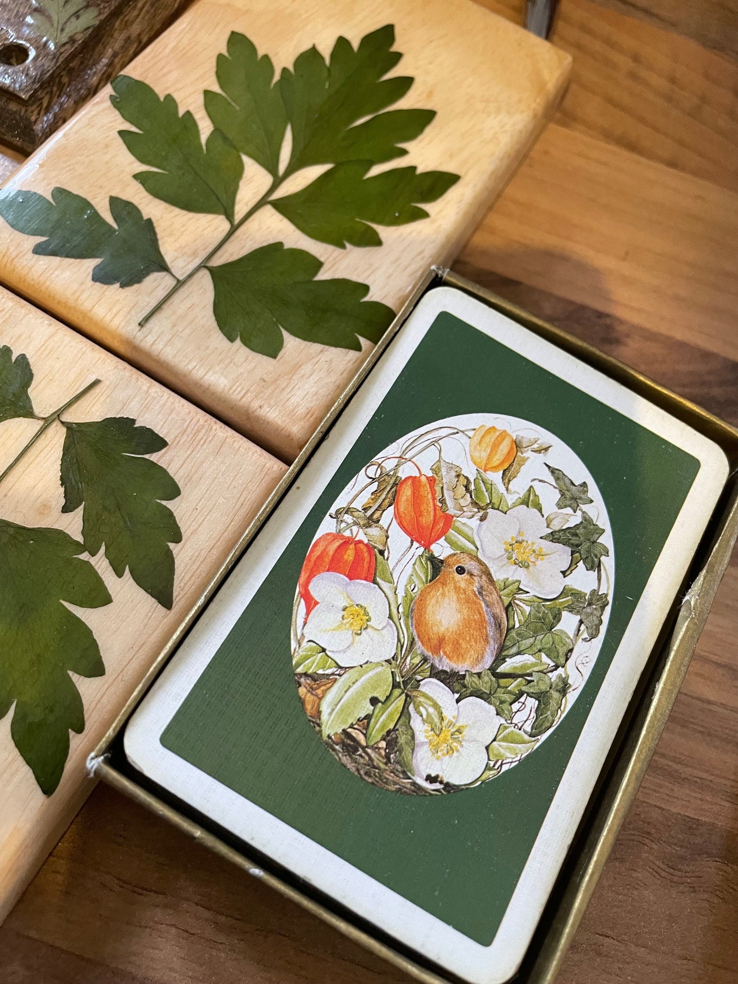 Mini folding Handmade botanical Cribbage board, with real Fern & Hawthorne blossom flowers shabby chic cottagecore goblincore unique nature